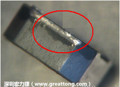 使用錫(Sn)鍍層的電源電感器(Power Inductors)，經(jīng)過(guò)推力測(cè)試后，其焊點(diǎn)還保留在零件的端點(diǎn)上，所以推力比較高。