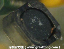 使用銀(Ag)鍍層的電源電感器(Power Inductors)，經(jīng)過(guò)推力測(cè)試后，零件端點(diǎn)上已經(jīng)看不到任何鍍層的痕跡了，所以其耐推力就比較小。