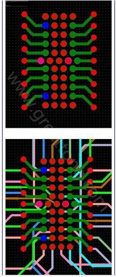 焊盤(pán)內(nèi)過(guò)孔用于內(nèi)部，而外部引腳在0.5mm柵格上扇出-深圳宏力捷