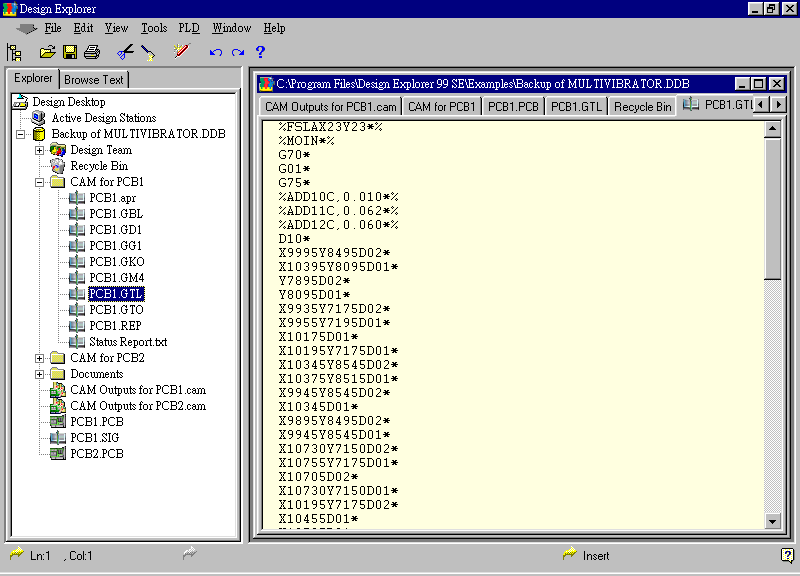 要檢查各Gerber輸出文件，則在瀏覽器中打開CAM Output for PCB1，即可看到一系列Gerber輸出文件。