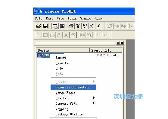 4．右鍵點(diǎn)擊 Serial.EDF 文件，選擇 Generate Schamatics：