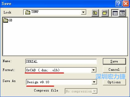 選擇菜單 File－Save As，輸出格式選 ORCAD 9.10。