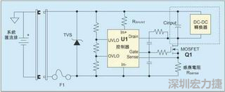 圖1：一個(gè)簡單的-48V熱插拔電路。