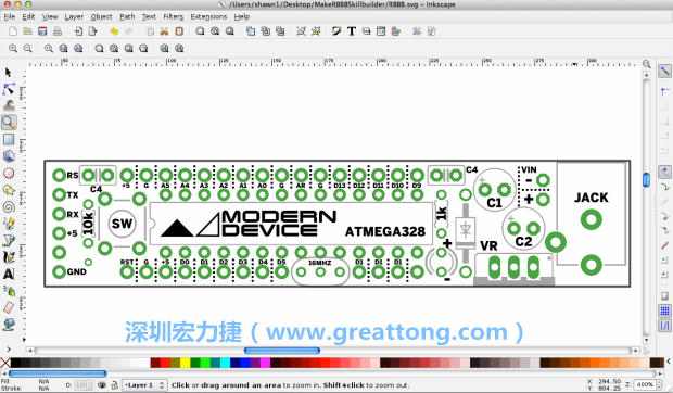 既然你有一個(gè)以電路板為背景的清晰影像了，使用向量工具將要絲印的圖像畫(huà)在上面吧，下面有一個(gè)例子。