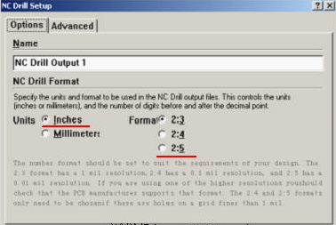 將格式改為“Inches 2：5”（ 以確保資料精度，反之孔與線路有偏移現(xiàn)象；）點(diǎn)OK完成鉆孔文件轉(zhuǎn)換